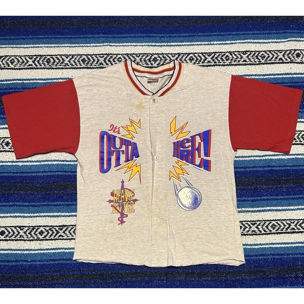 Vintage 90s It's Outta Here Heavy Hitter Baseball Jersey Shirt Men's Large